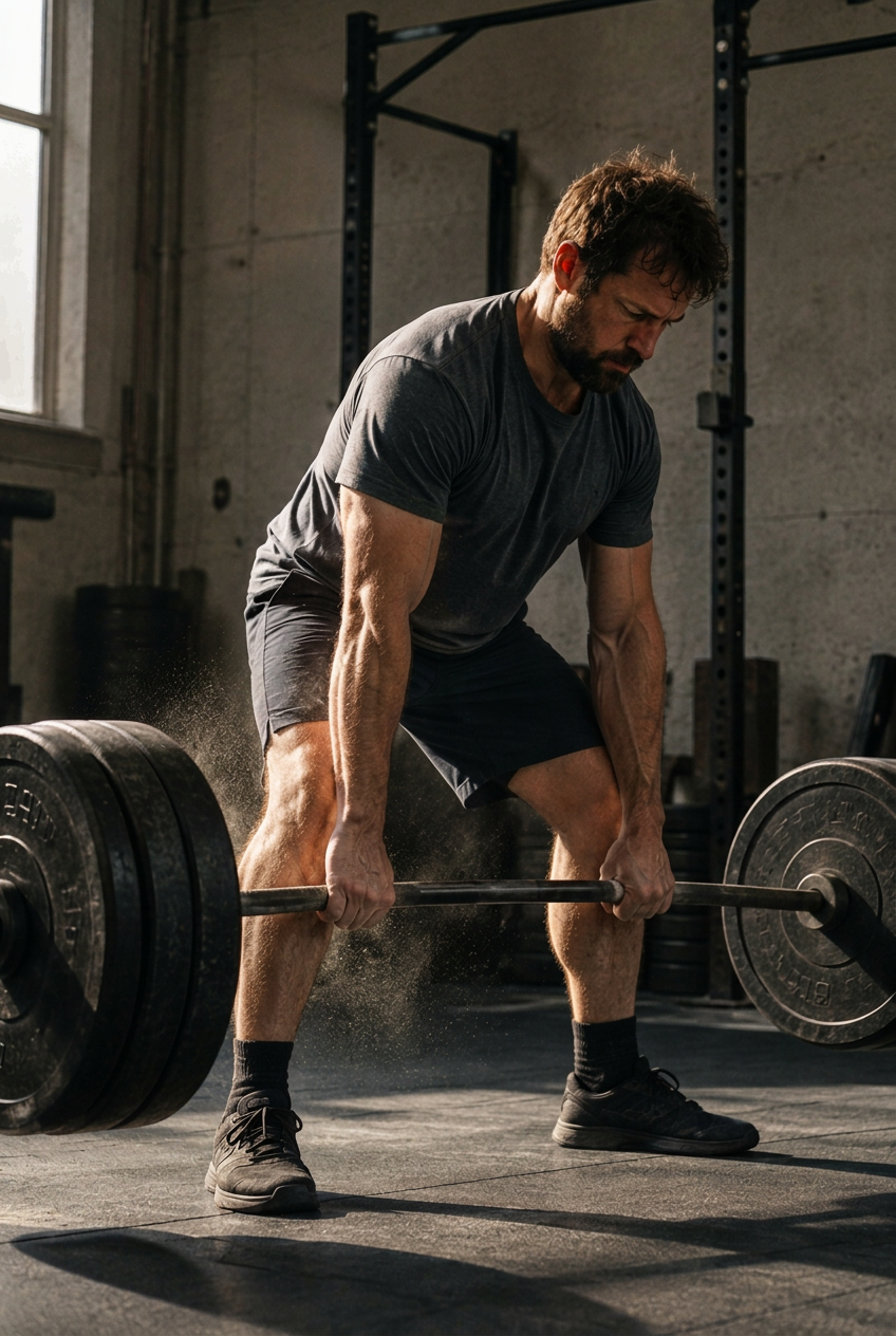 A man lifting a barbell in a gym