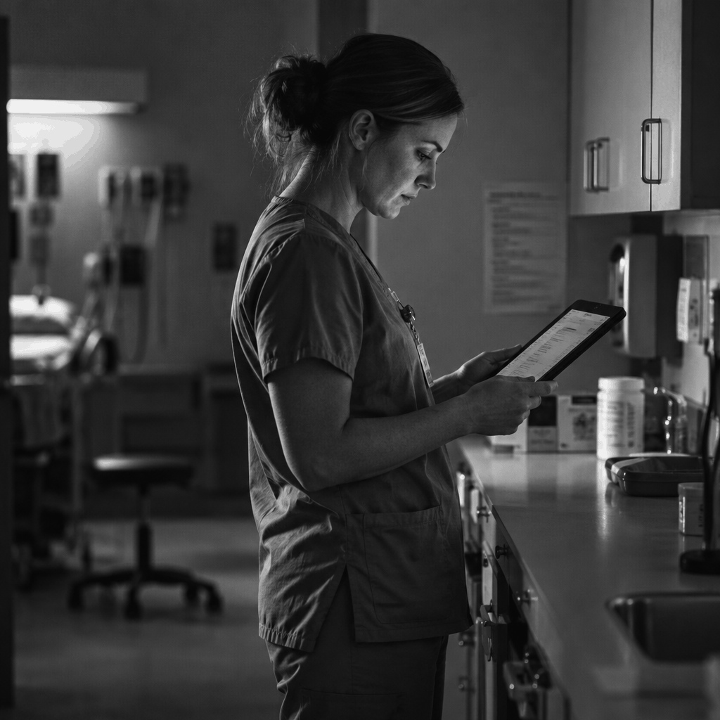 A clinician reviewing a patient chart